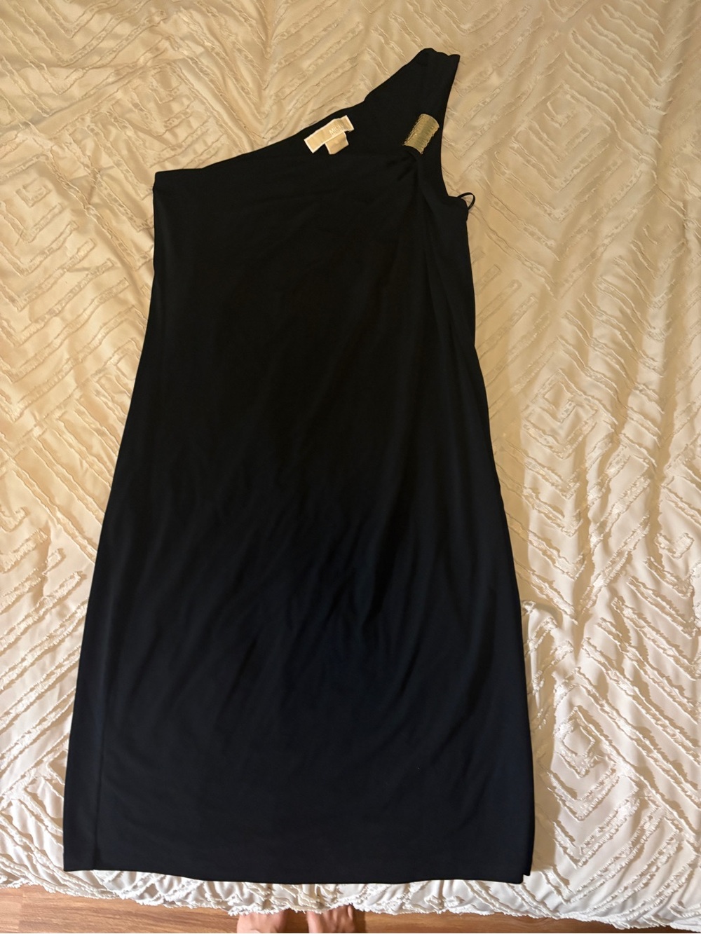 MICHAEL Michael Kors Black One-Shoulder Dress with Gold Accent